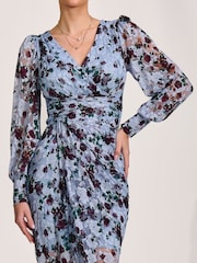 Jolie Moi Blue Lace Long Sleeve Ruched Bodycon Dress - Image 3 of 7