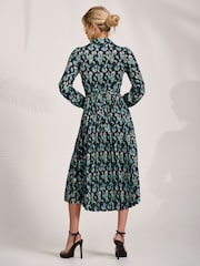 Jolie Moi Blue Pleated Button Front Midi Dress - Image 2 of 6