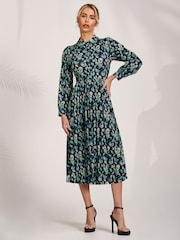 Jolie Moi Blue Pleated Button Front Midi Dress - Image 5 of 6