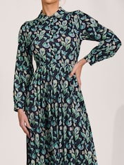 Jolie Moi Blue Pleated Button Front Midi Dress - Image 6 of 6