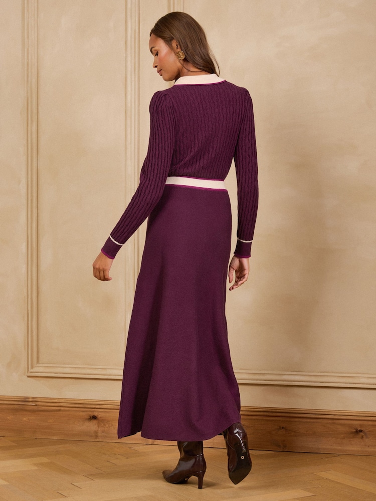 Love & Roses Burgundy Red Collared Detail Button Down Knitted Midi Dress - Image 4 of 4