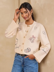 Love & Roses Ivory Crew Neck Embroidered Detail Knitted Cardigan - Image 1 of 5