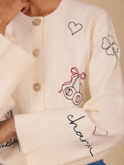 Love & Roses Ivory Crew Neck Embroidered Detail Knitted Cardigan - Image 2 of 5