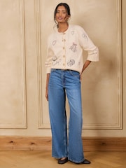 Love & Roses Ivory Crew Neck Embroidered Detail Knitted Cardigan - Image 3 of 5