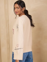 Love & Roses Ivory Crew Neck Embroidered Detail Knitted Cardigan - Image 4 of 5