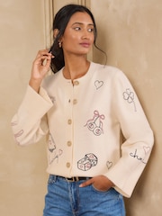 Love & Roses Ivory Crew Neck Embroidered Detail Knitted Cardigan - Image 5 of 5