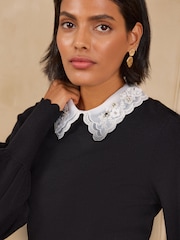 Love & Roses Black/White Embellished Collared Knitted Top - Image 2 of 5