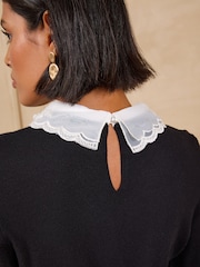 Love & Roses Black/White Embellished Collared Knitted Top - Image 5 of 5