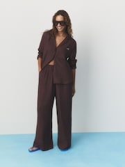 self. Chocolate Brown Beach Trousers with Linen - Image 4 of 6