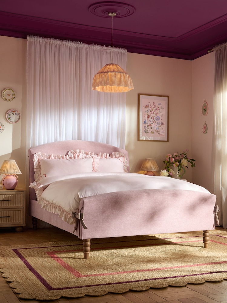 Cath Kidston Rose Thread Pink Chenille Bow Bed Frame - Image 1 of 5 Cath Kidston Rose Thread Pink Chenille Bow Bed Frame - Image 1 of 5