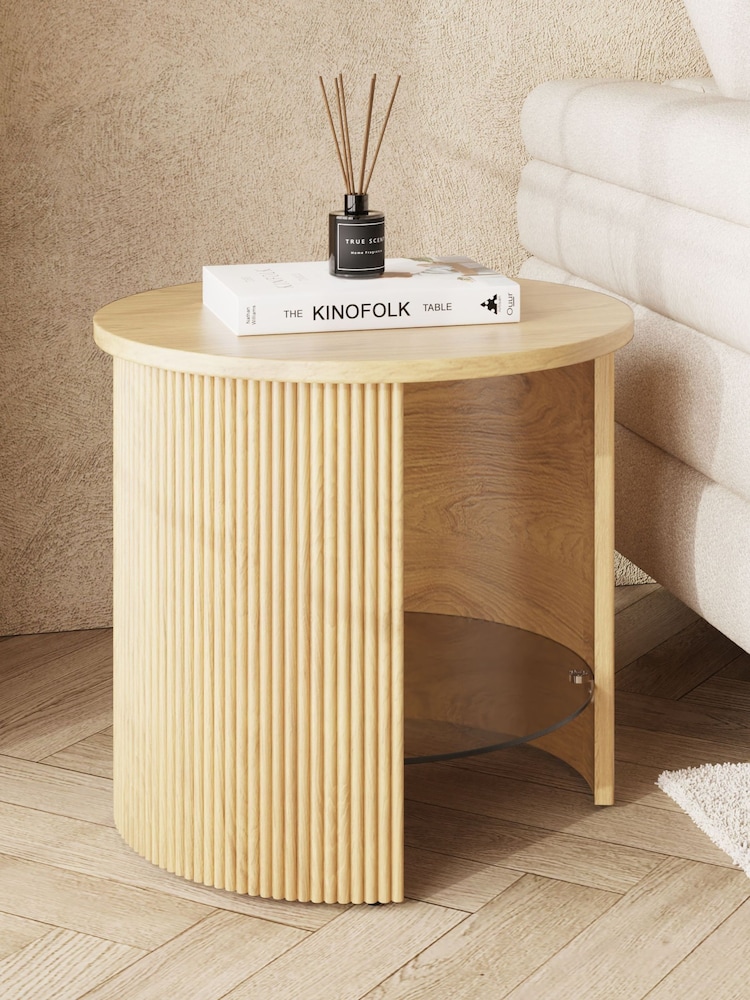 Jual Oak Fluted Round Side Table - Image 1 of 4