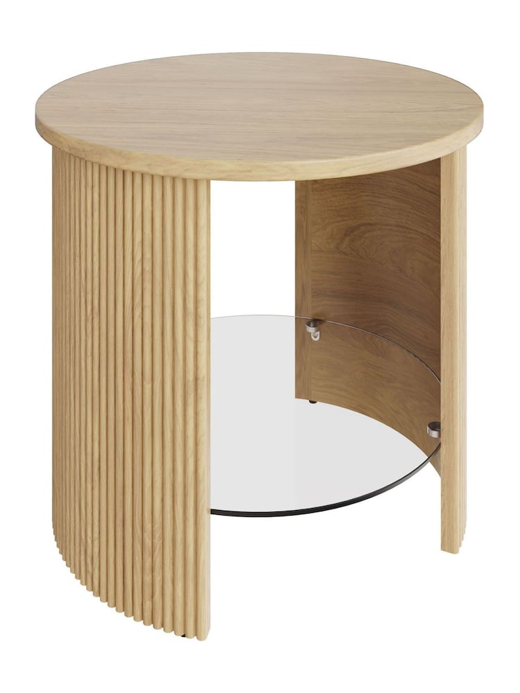 Jual Oak Fluted Round Side Table - Image 2 of 4