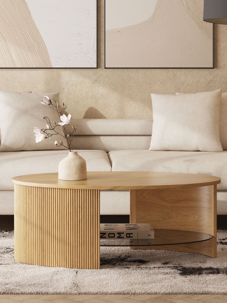 Jual Oak Fluted Oval Coffee Table - Image 1 of 4