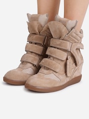 Bronx Natural Jaeyy Suede Velcro Wedge Boots - Image 1 of 6