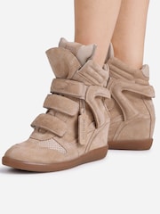 Bronx Natural Jaeyy Suede Velcro Wedge Boots - Image 2 of 6