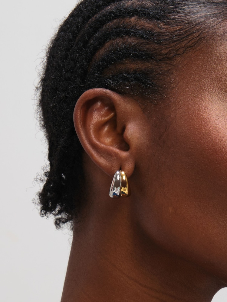 Jon Richard Metallic Waterproof Ribbed Dome Earrings - Image 3 of 3 Jon Richard Metallic Waterproof Ribbed Dome Earrings - Image 3 of 3