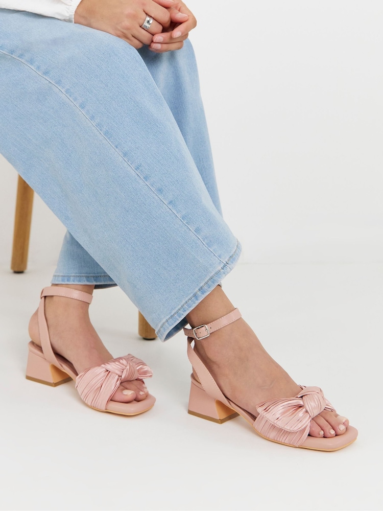 Simply Be Pink Side Bow Low Block Heels - Image 1 of 4