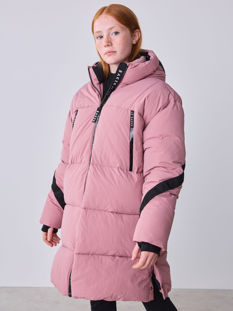 Baker by Ted Baker Pink Shower Resistant Longline Padded Coat - Image 1 of 7 Baker by Ted Baker Pink Shower Resistant Longline Padded Coat - Image 1 of 7