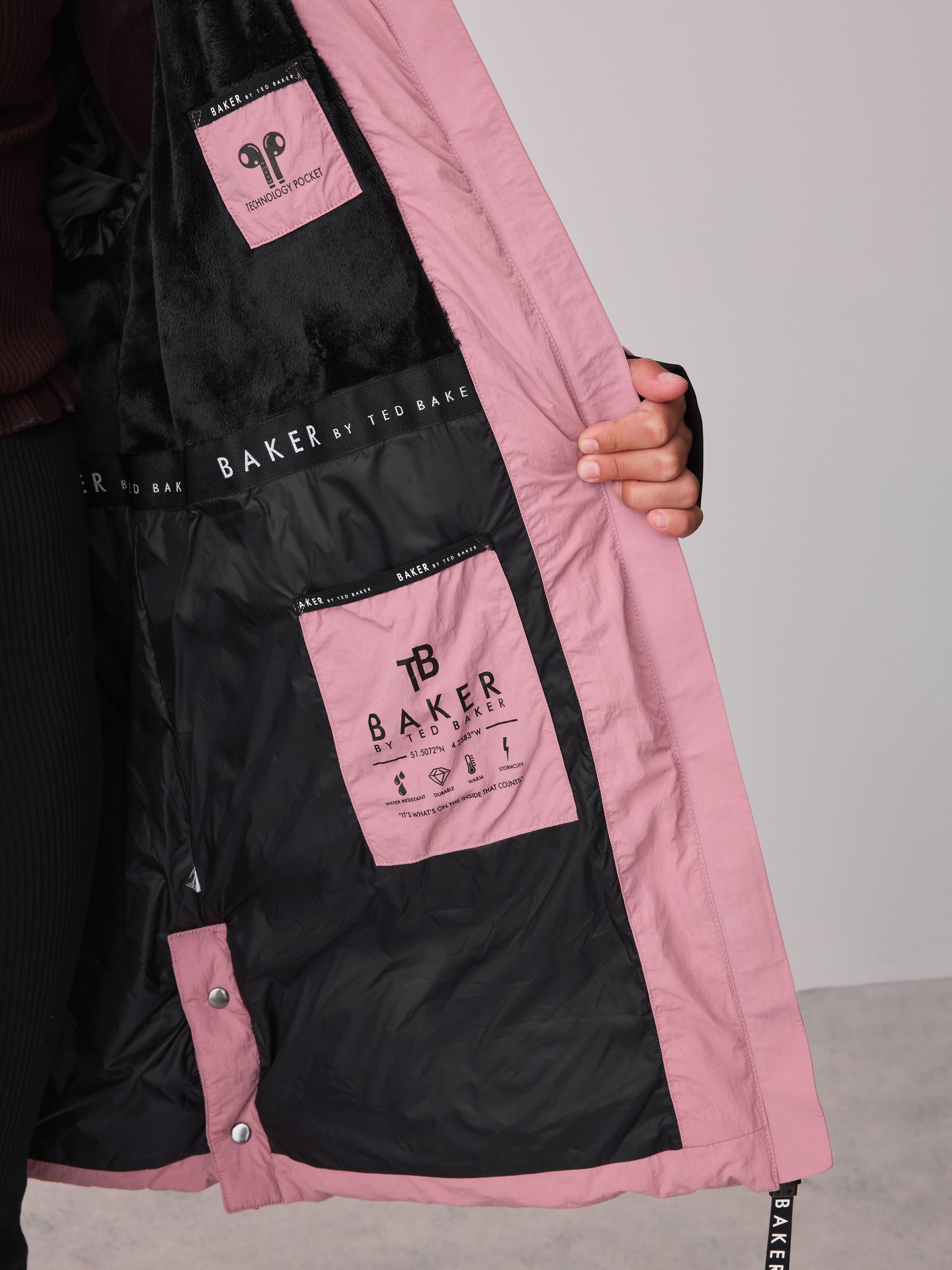 Buy Baker by Ted Baker Pink Shower Resistant Longline Padded Coat