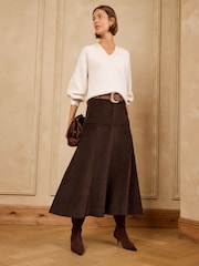 Love & Roses Chocolate Brown Drop Waist Cord Midi Skirt - Image 2 of 5