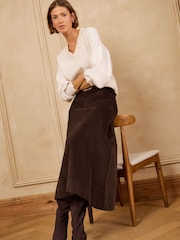 Love & Roses Chocolate Brown Drop Waist Cord Midi Skirt - Image 4 of 5