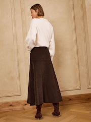 Love & Roses Chocolate Brown Drop Waist Cord Midi Skirt - Image 5 of 5