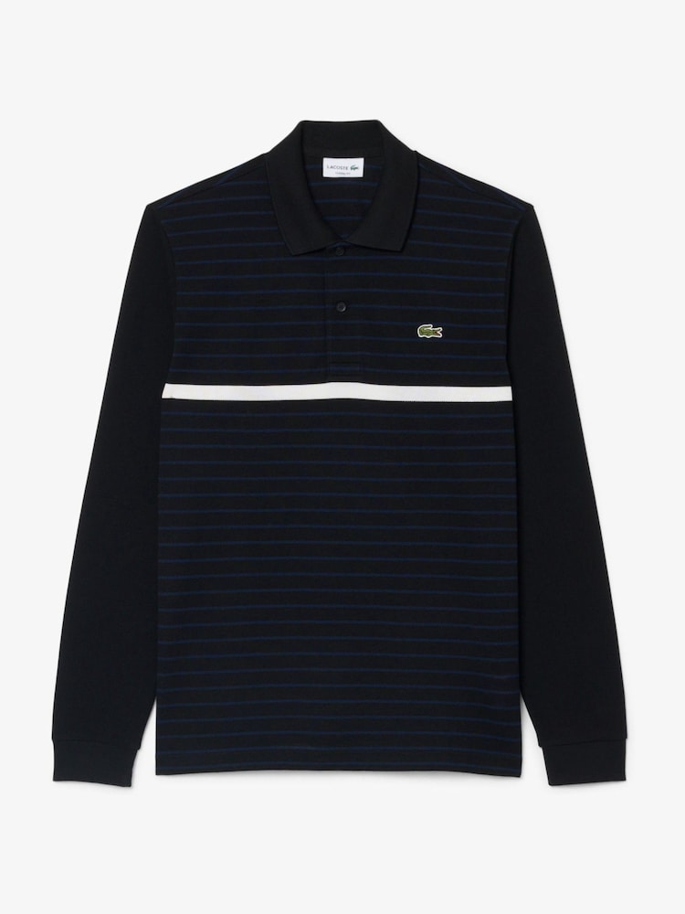 Lacoste Black Classic Fit Striped Piqué Polo Shirt - Image 1 of 3 Lacoste Black Classic Fit Striped Piqué Polo Shirt - Image 1 of 3