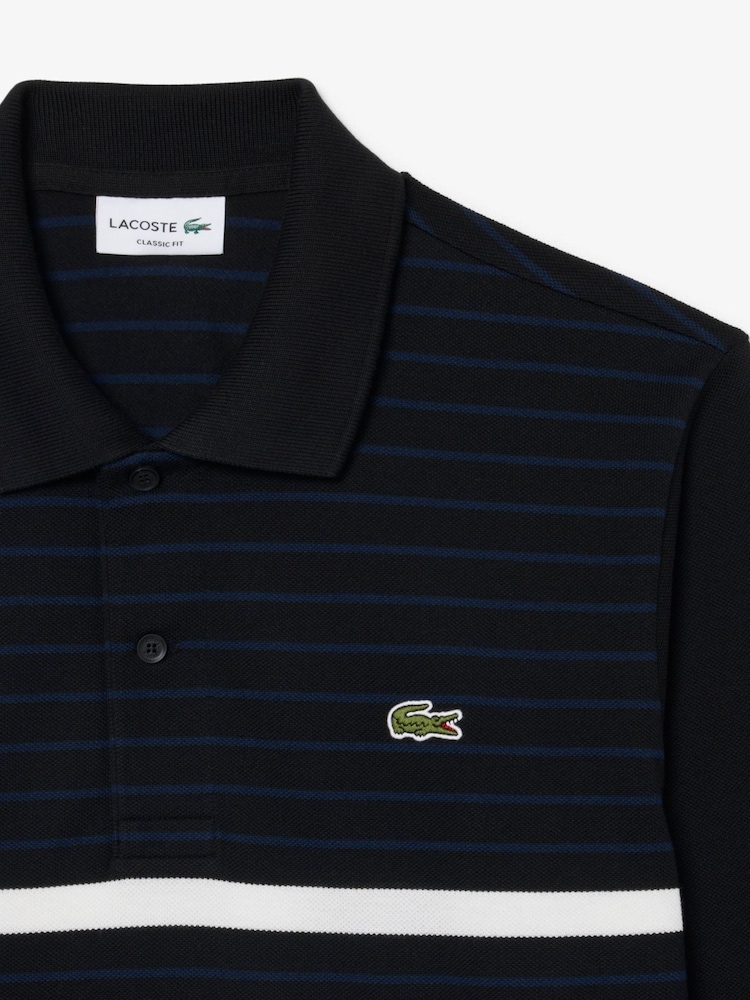 Lacoste Black Classic Fit Striped Piqué Polo Shirt - Image 2 of 3 Lacoste Black Classic Fit Striped Piqué Polo Shirt - Image 2 of 3