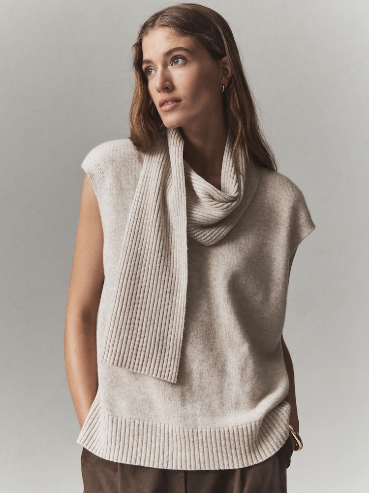 Oatmeal N.Premium Cashmere Scarf Tank Cover-Up - Image 1 of 8