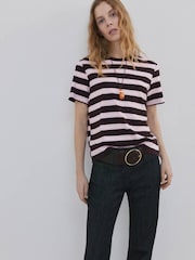 Mango Brown Stripe Short Sleeve T-Shirt - Image 1 of 6