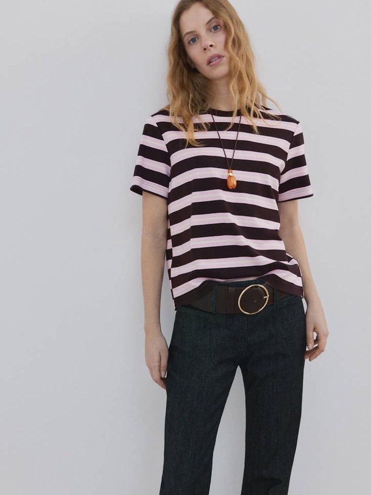 Mango Brown Stripe Short Sleeve T-Shirt - Image 1 of 6