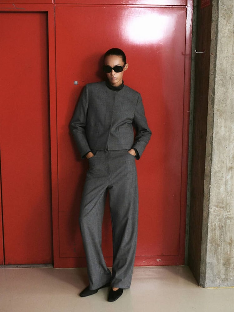 Mango Grey Check Straight Leg Trousers - Image 1 of 5 Mango Grey Check Straight Leg Trousers - Image 1 of 5