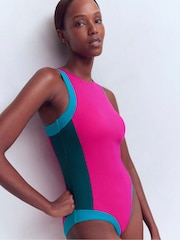 Boden Pink Piped Sporty Swimsuit - Image 1 of 6