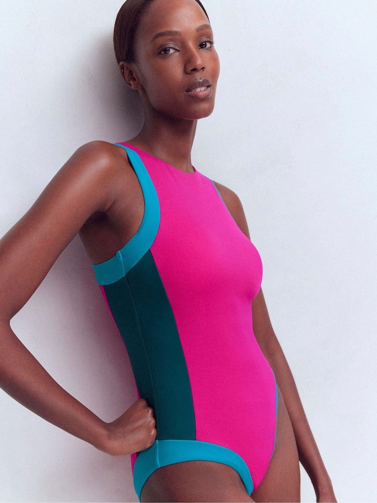 Boden Pink Piped Sporty Swimsuit - Image 1 of 6