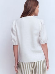 Boden White Leah Short Sleeve Linen Top - Image 3 of 5