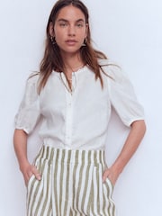 Boden White Leah Short Sleeve Linen Top - Image 4 of 5