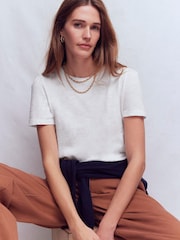 Boden White Pleat Sleeve Slub T-Shirt - Image 1 of 5