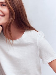 Boden White Pleat Sleeve Slub T-Shirt - Image 2 of 5