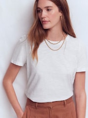 Boden White Pleat Sleeve Slub T-Shirt - Image 4 of 5