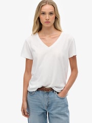 Superdry Pearl White Slub Embroidered V-Neck T-Shirt - Image 1 of 8