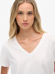 Superdry Pearl White Slub Embroidered V-Neck T-Shirt - Image 3 of 8