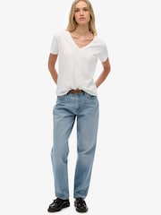 Superdry Pearl White Slub Embroidered V-Neck T-Shirt - Image 4 of 8