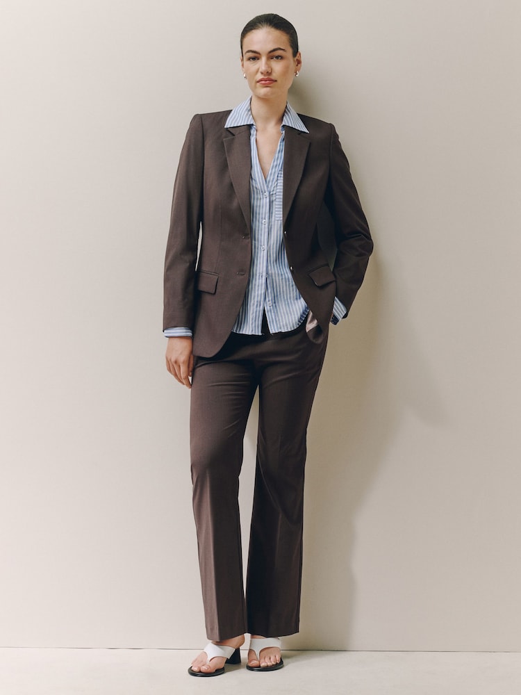 Chocolate Brown Tailored Single Breasted Blazer With Wool - Image 2 of 8 Chocolate Brown Tailored Single Breasted Blazer With Wool - Image 2 of 8