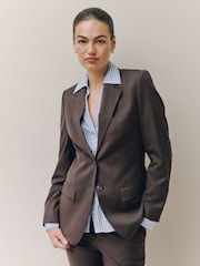 Chocolate Brown Tailored Single Breasted Blazer With Wool - Image 4 of 8