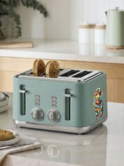 Teal Blue Bronx Wood Effect 4 Slice Toaster - Image 1 of 4