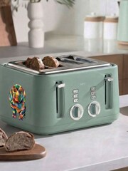 Teal Blue Bronx Wood Effect 4 Slice Toaster - Image 2 of 4