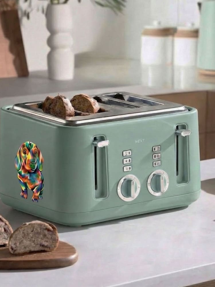 Teal Blue Bronx Wood Effect 4 Slice Toaster - Image 2 of 4