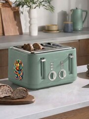 Teal Blue Bronx Wood Effect 4 Slice Toaster - Image 3 of 4