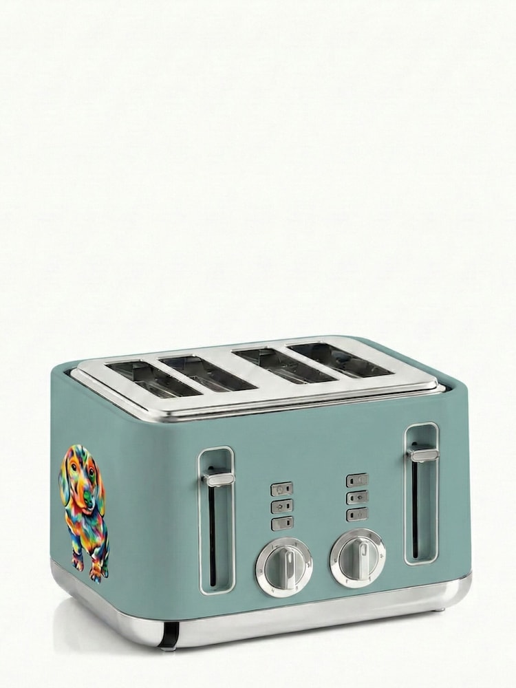 Teal Blue Bronx Wood Effect 4 Slice Toaster - Image 4 of 4
