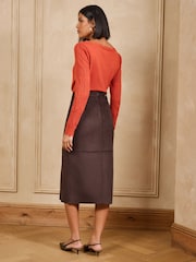 Love & Roses Chocolate Brown Suedette Pencil Skirt - Image 4 of 5